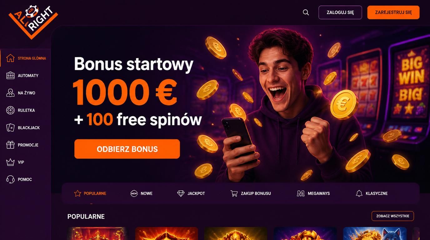 Gracz świętuje z bonusem startowym Allright Casino